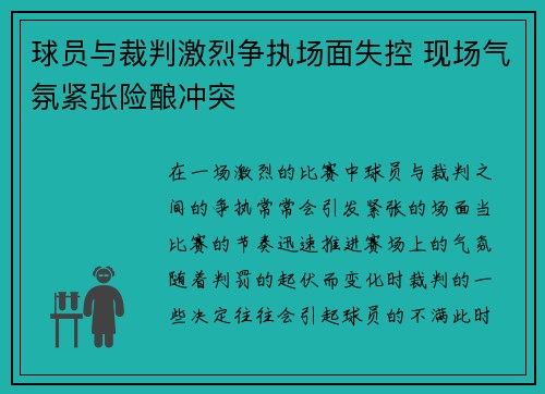 球员与裁判激烈争执场面失控 现场气氛紧张险酿冲突
